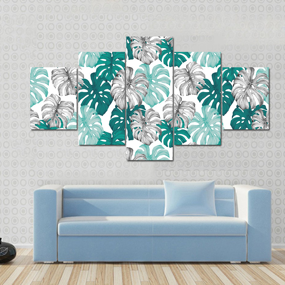 Duotone Monstera Leaves Pattern Canvas Wall Art