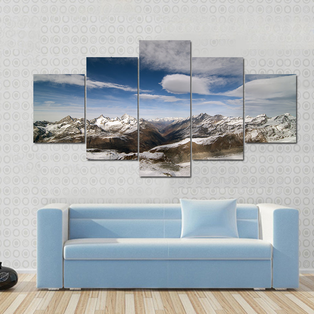 Snow Covered Peaks In Alpine Range Between Switzerland And Italy Canvas Wall Art
