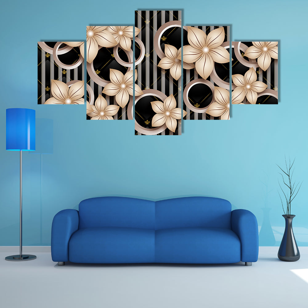 Modern Abstract Floral with Gold Accents Canvas Wall Art