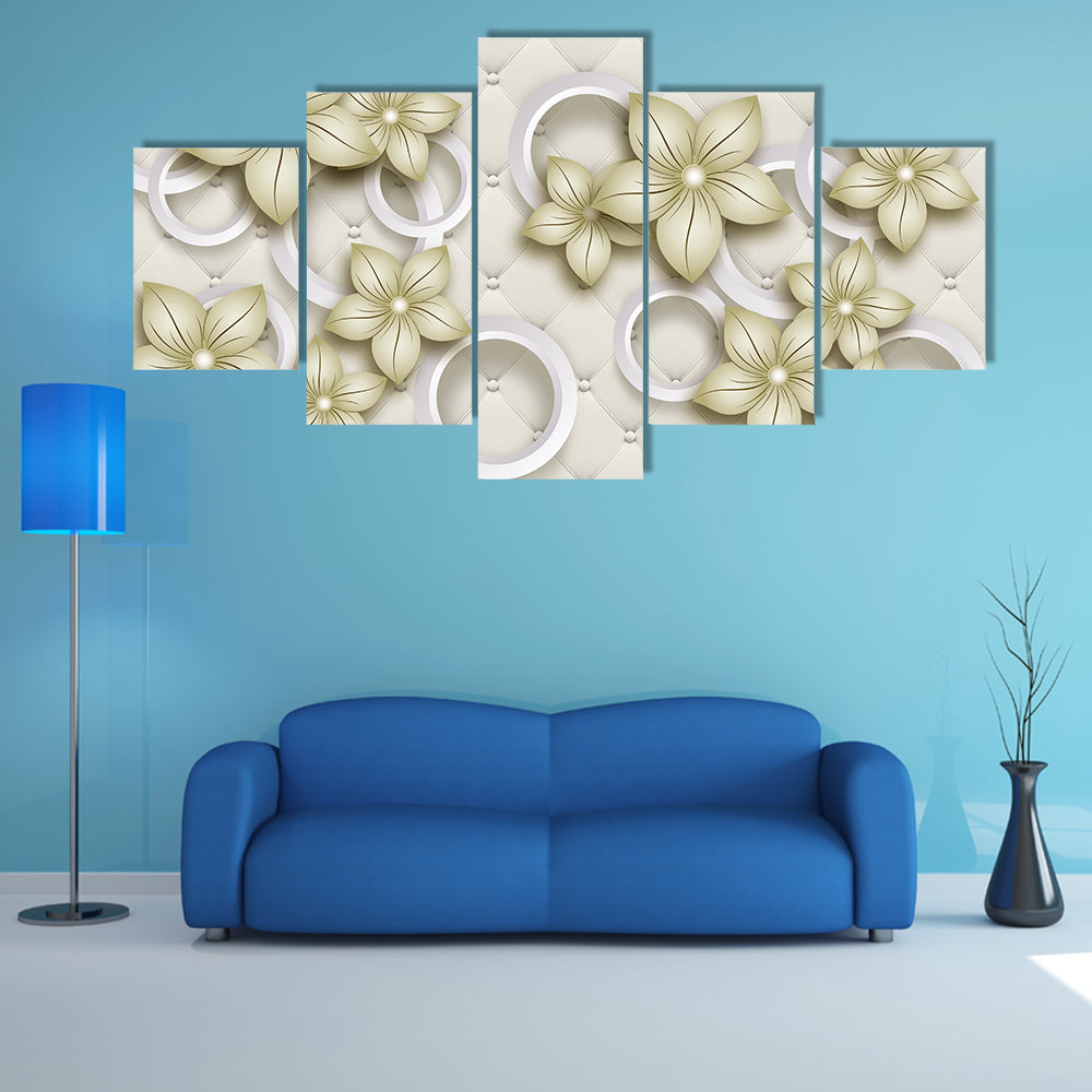 Quilted Floral Wallpaper with Pearl Accents Canvas Wall Art