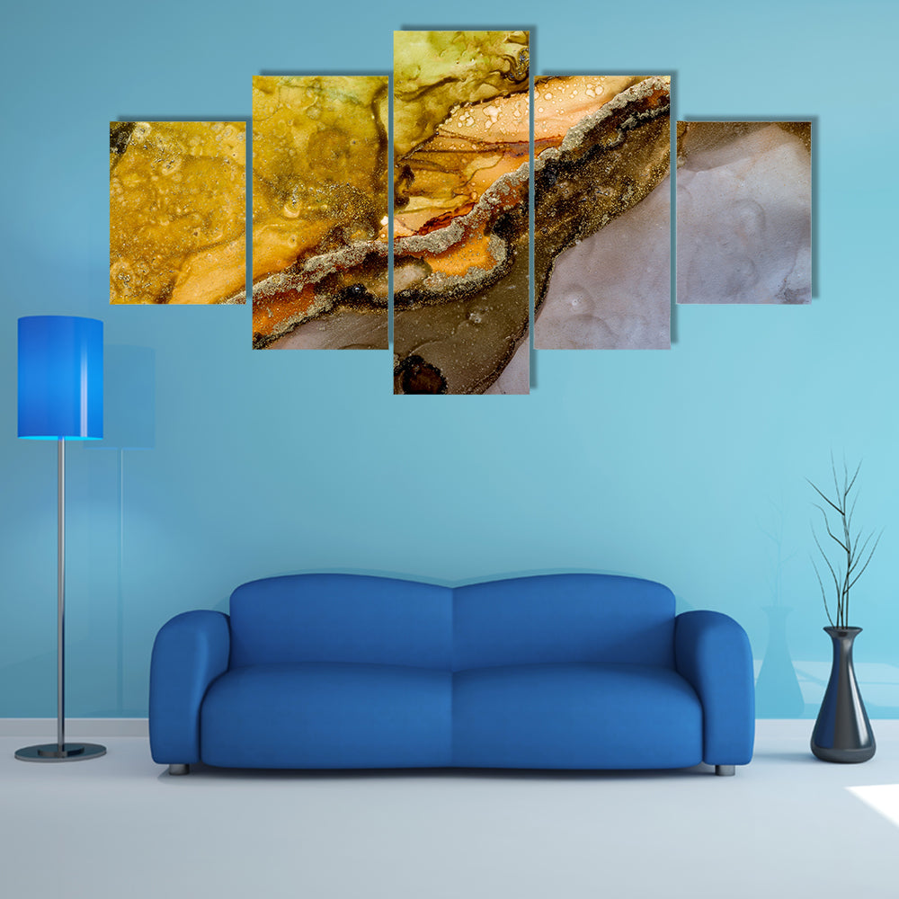 Alcohol Ink Abstract with Gold Veins Canvas Wall Art