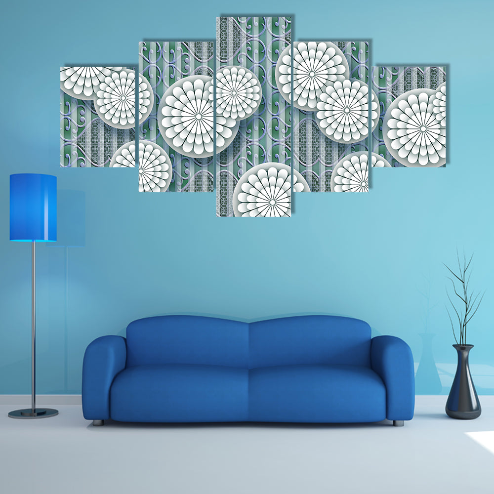 3d White Floral Mural Canvas Wall Art