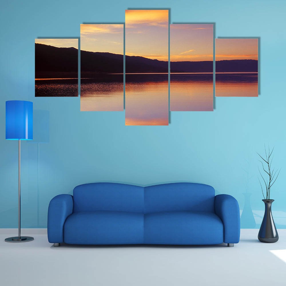 Wispy Clouds Over Lake at Sunset Canvas Wall Art