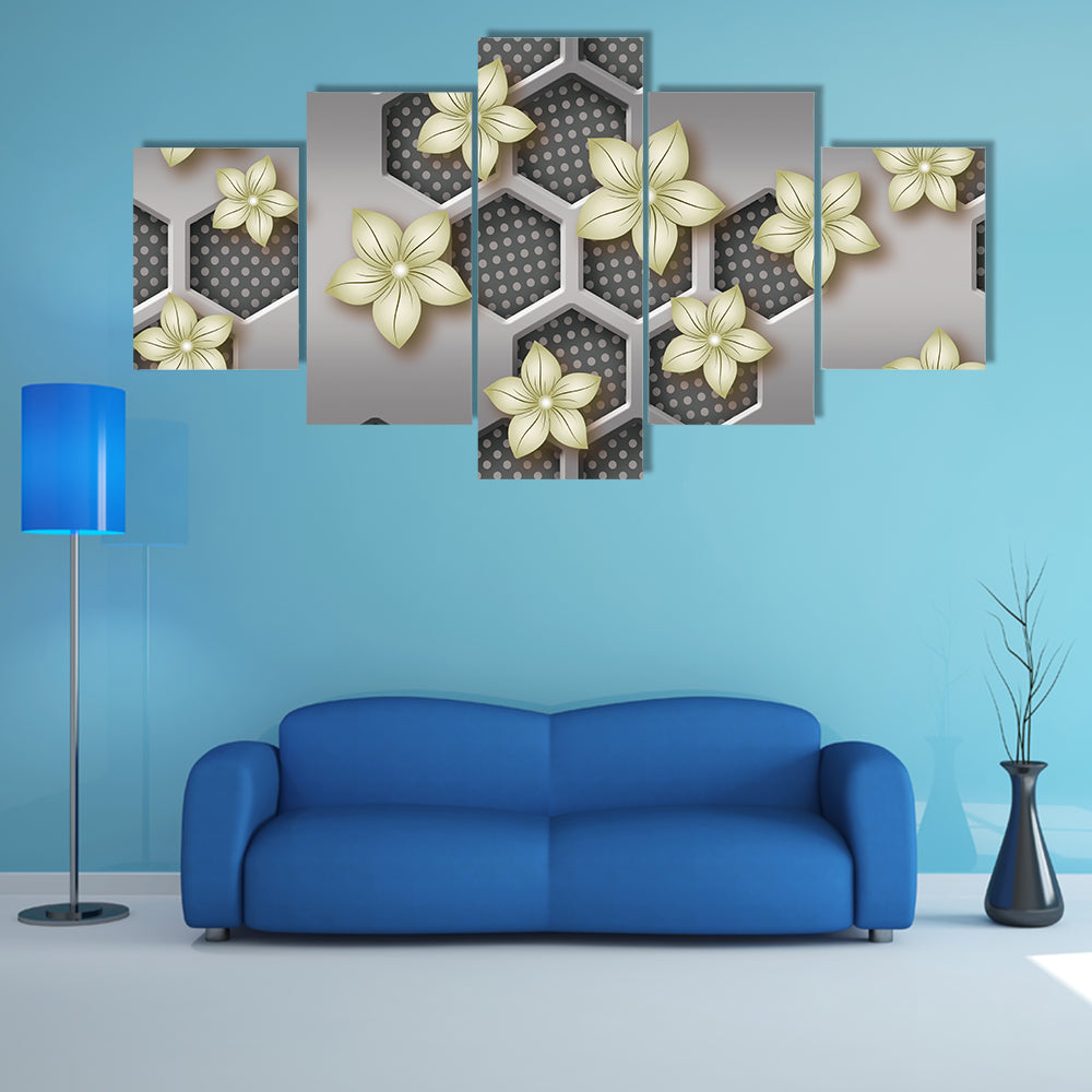 3d Geometric Flower with Honeycomb Pattern Canvas Wall Art