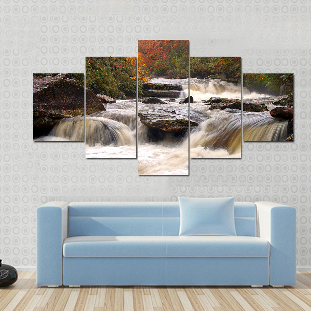 Autumn Mountain River In Carolina Canvas Wall Art