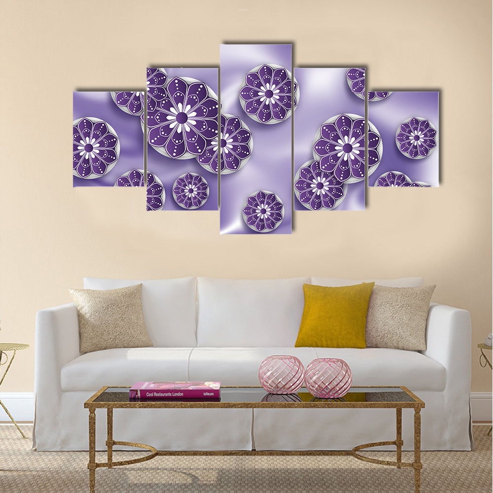 Blue Purple Mandala Floral Abstract Canvas Wall Art