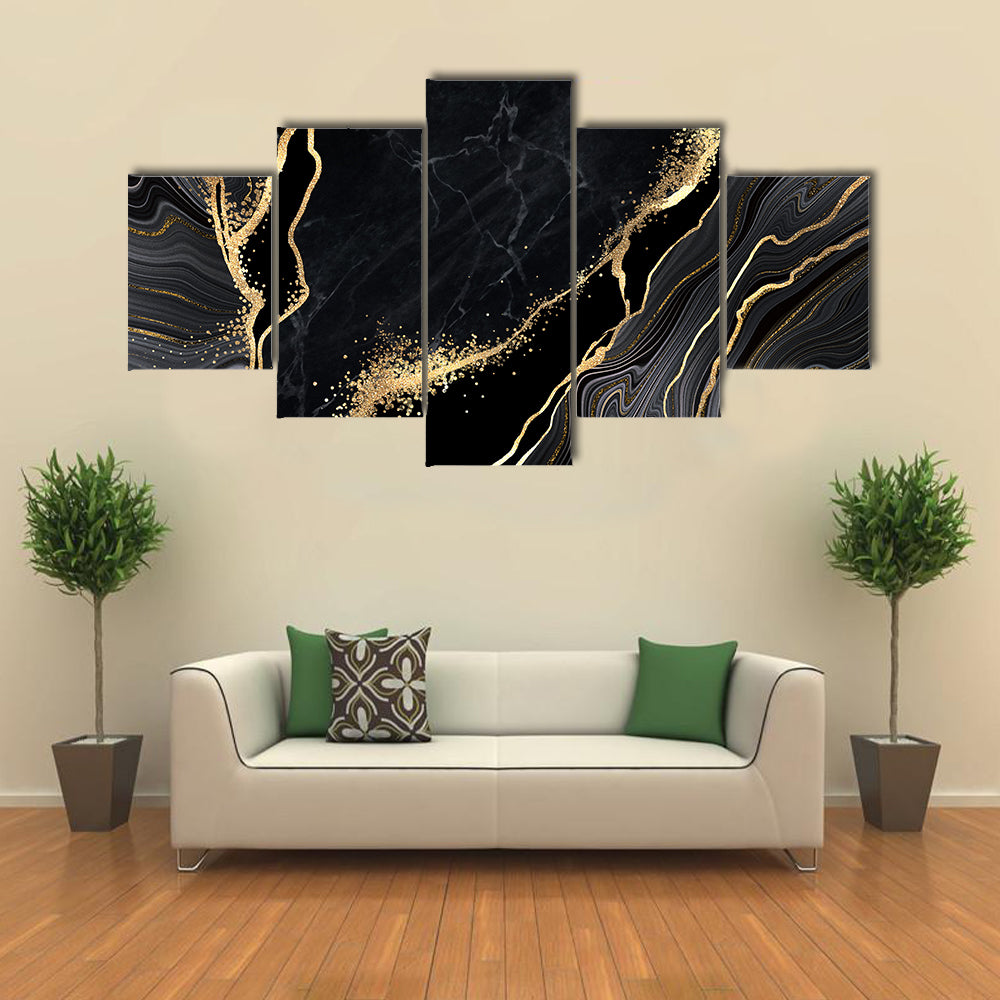 Black Marble With Gold Veins Canvas Wall Art