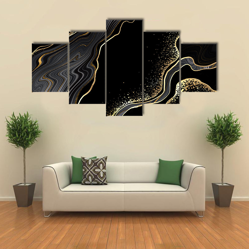 Textured Black Marble With Gold Veins Canvas Wall Art