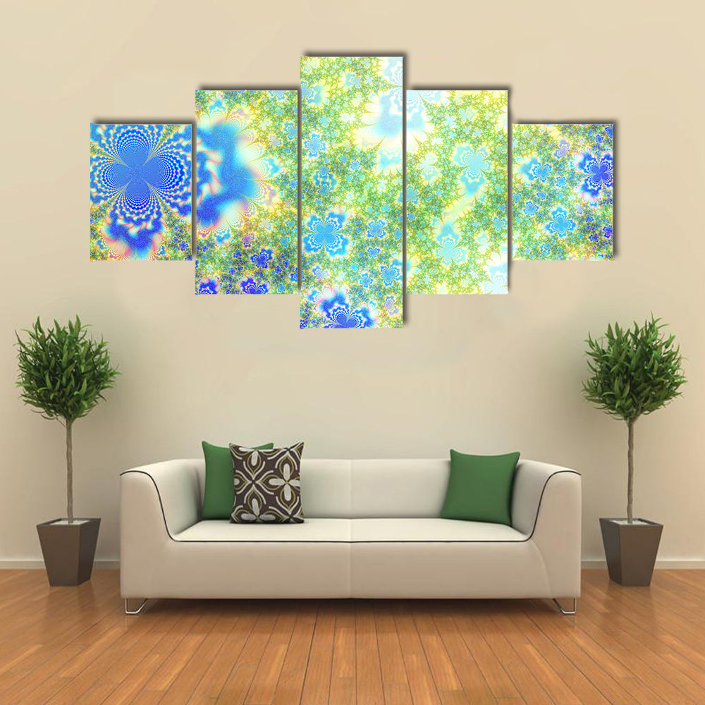 Fractal Floral Geometry in Blue and Green Canvas Wall Art