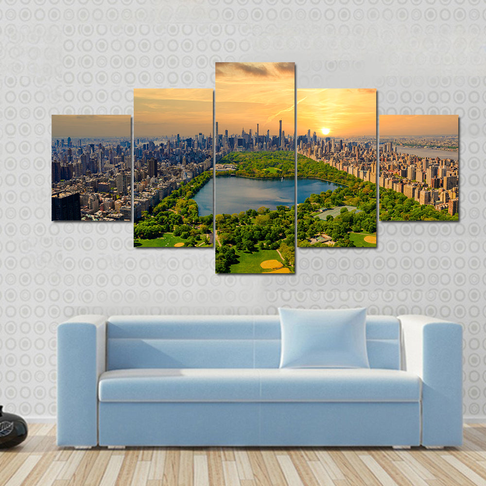 Central Park Reservoir and Manhattan Skyline Canvas Wall Art