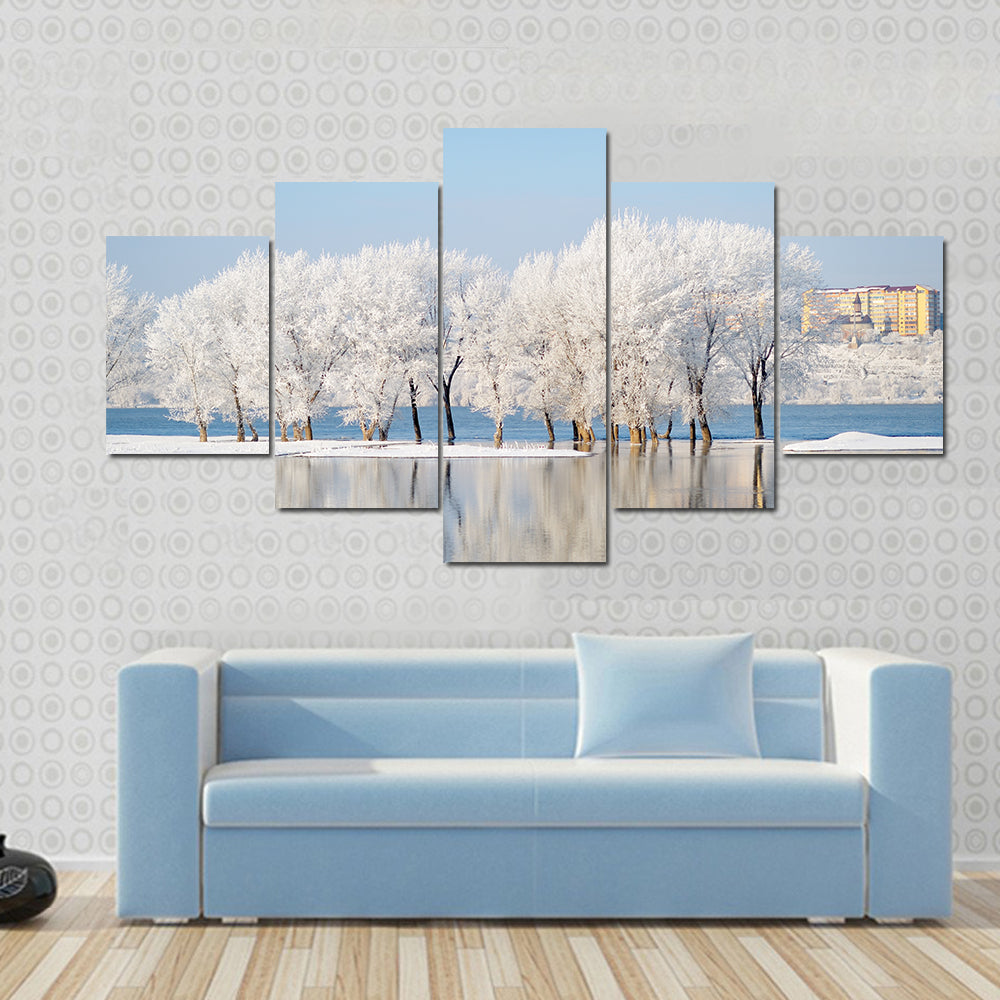 Winter Landscape By The River Canvas Wall Art