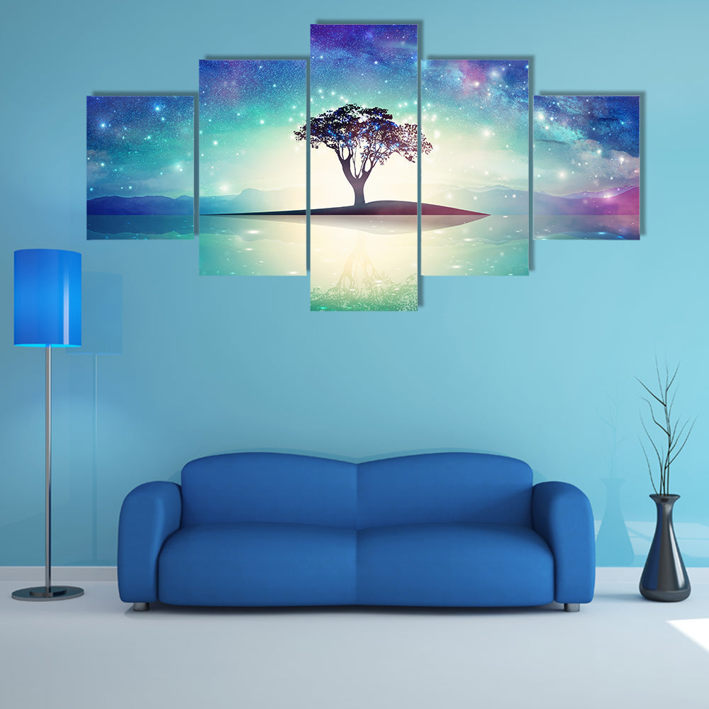 Meditation Tree Under Stars Canvas Wall Art