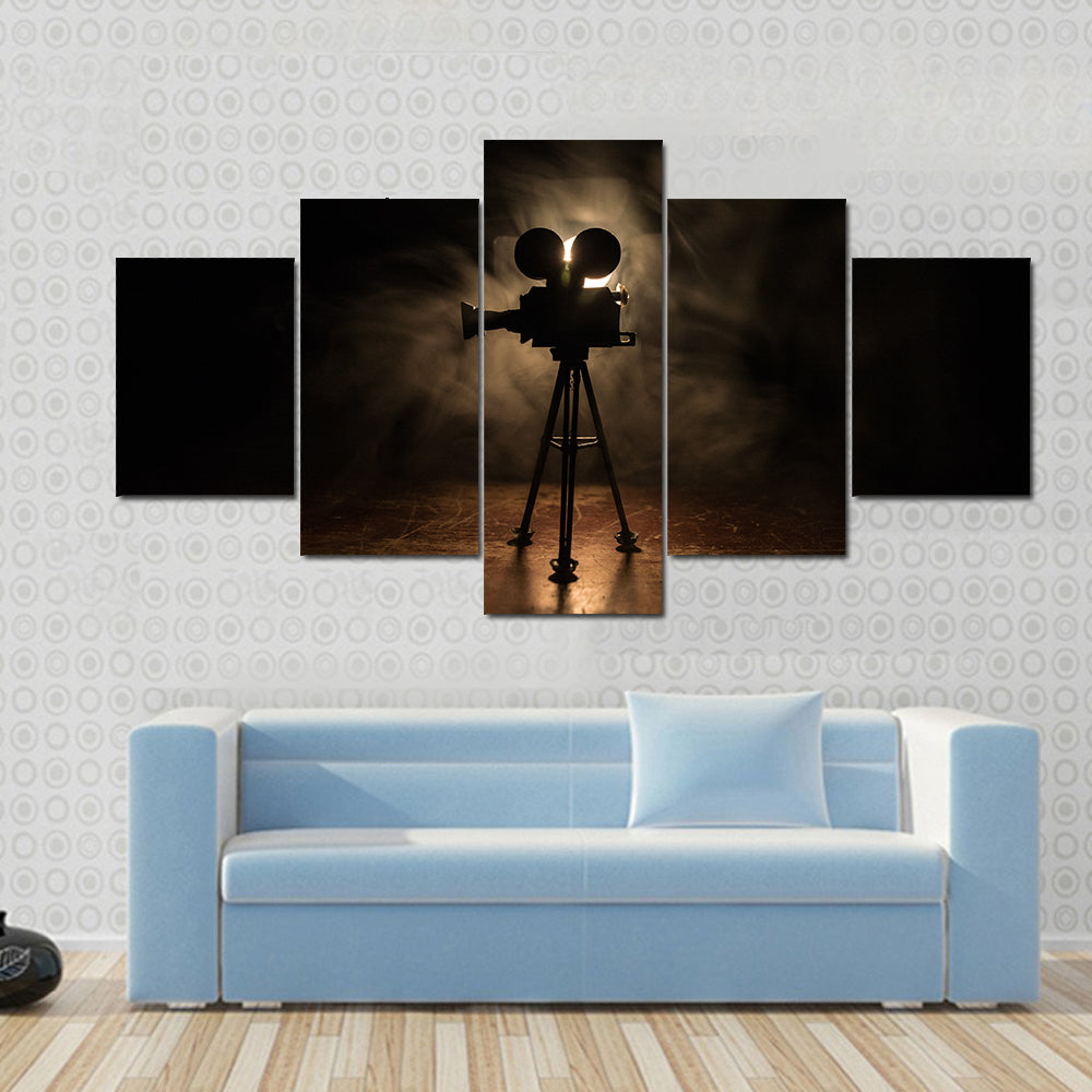 Vintage Film Camera on Tripod Canvas Wall Art