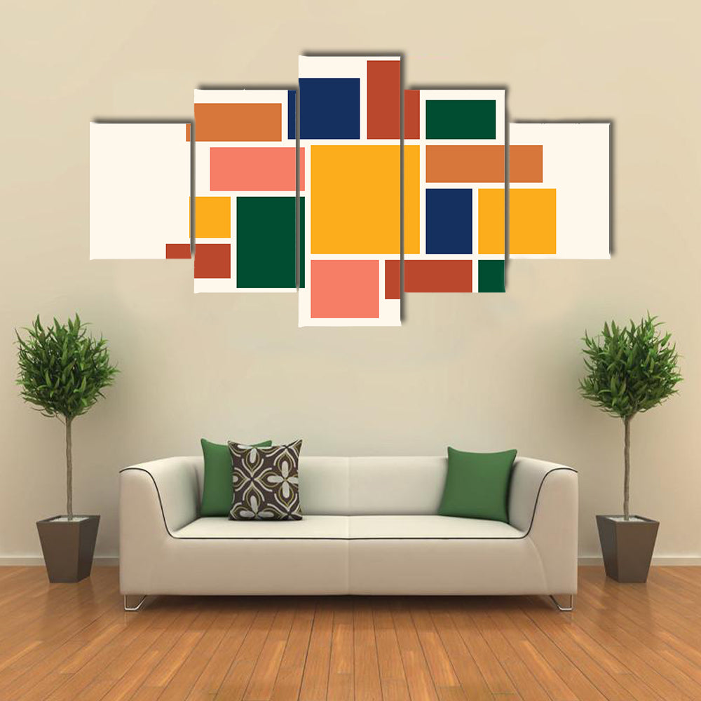 Yellow Square Abstract Geometric Collage Canvas Wall Art