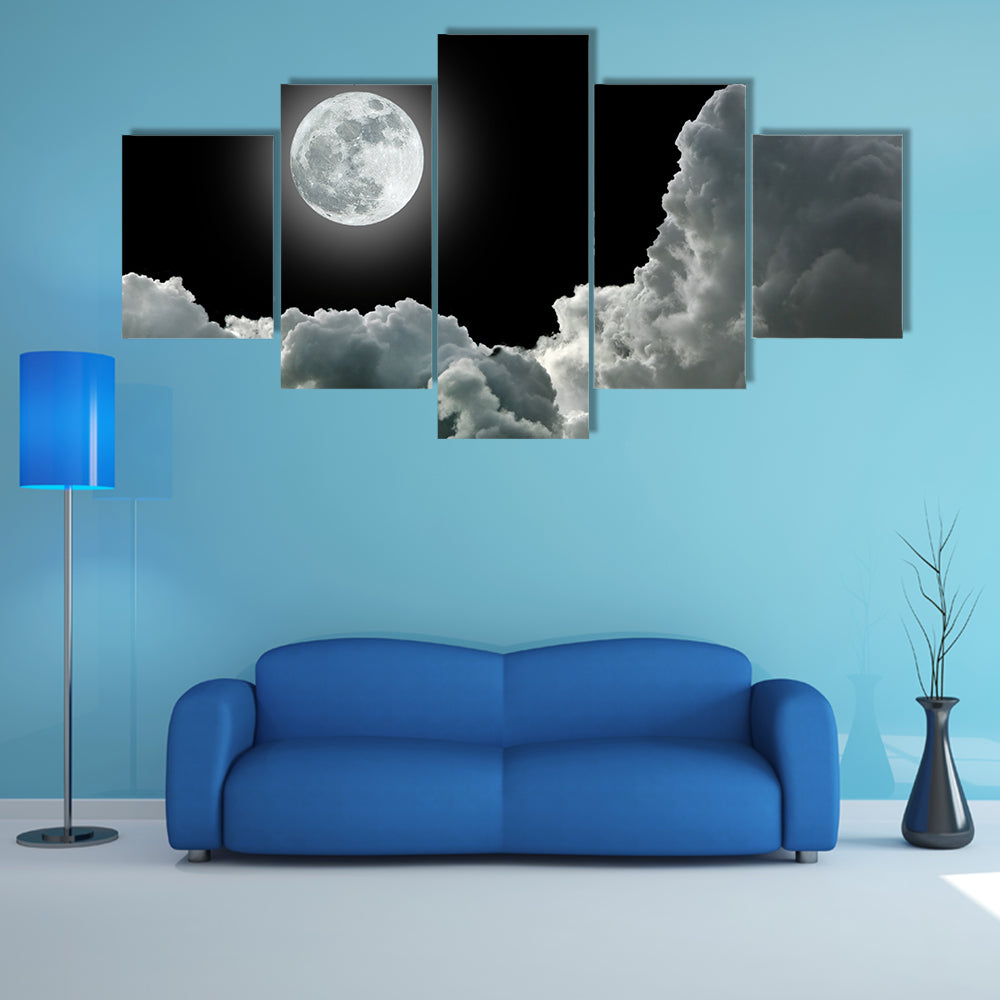 Moon In Black Stormy Clouds Canvas Wall Art
