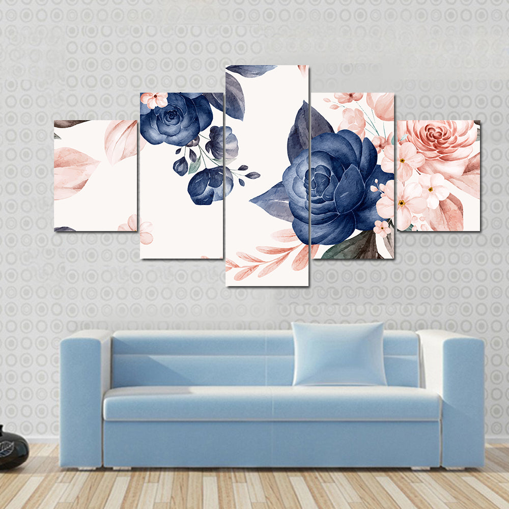 Wildflowers and Navy Roses Canvas Wall Art