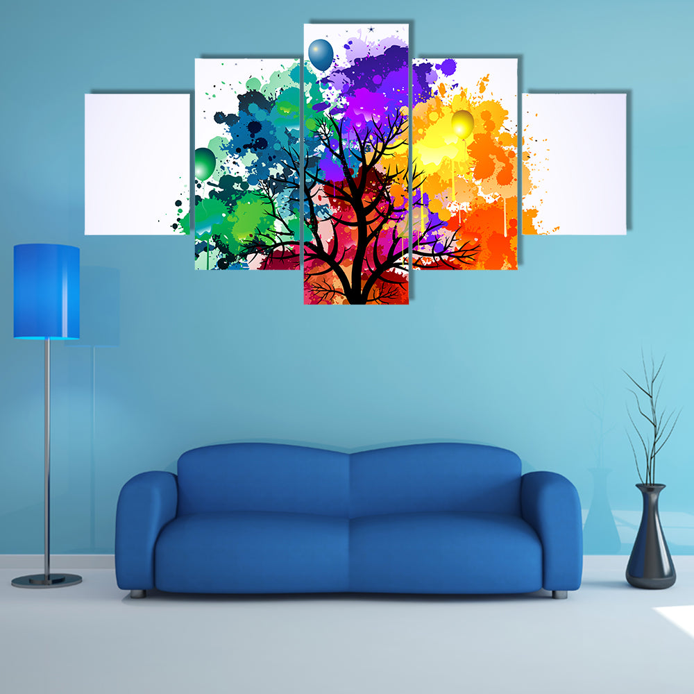 Colorful Abstract Tree with Balloons Canvas Wall Art