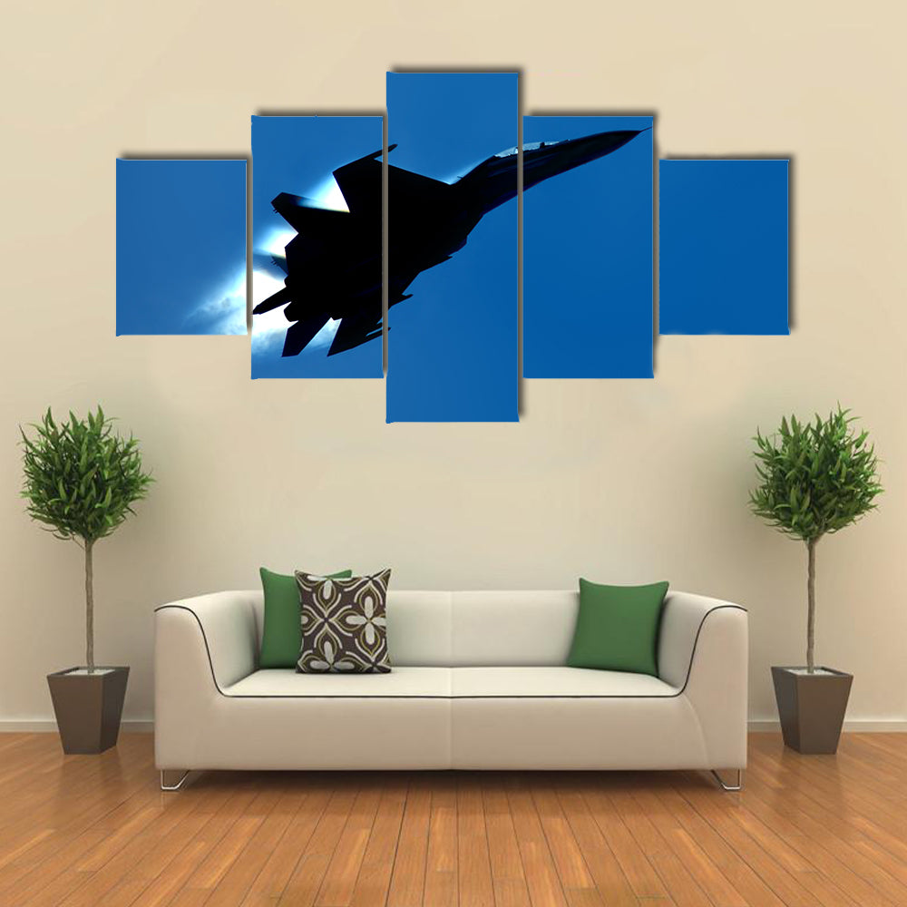 Military Fighter SU 27 Silhouette Canvas Wall Art