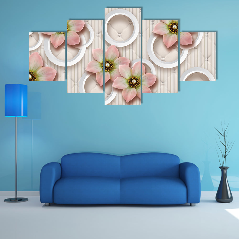 3d Pink Floral with Pearl-centered Blooms Canvas Wall Art