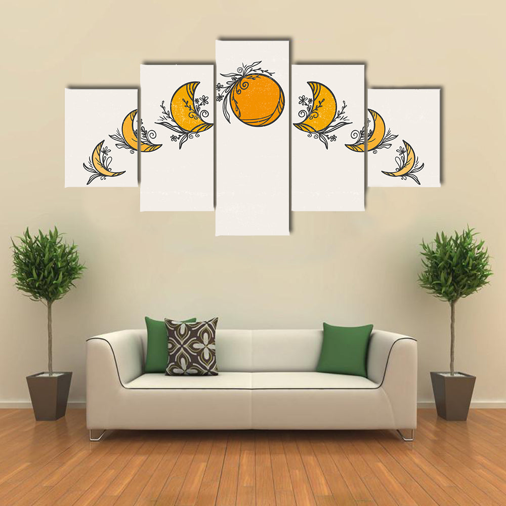 Minimalist Moon Phases Citrus Canvas Wall Art