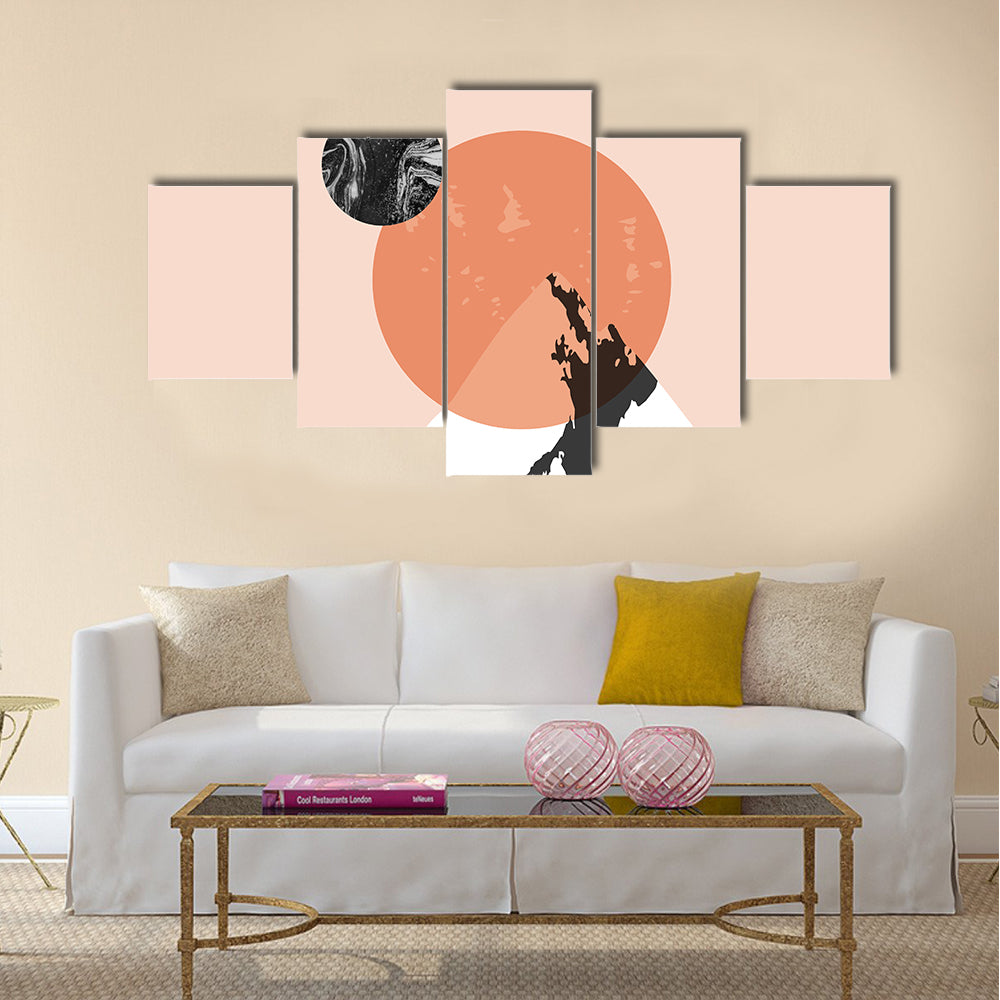 Sun and Moon Minimalist Mountain Landscape Canvas Wall Art