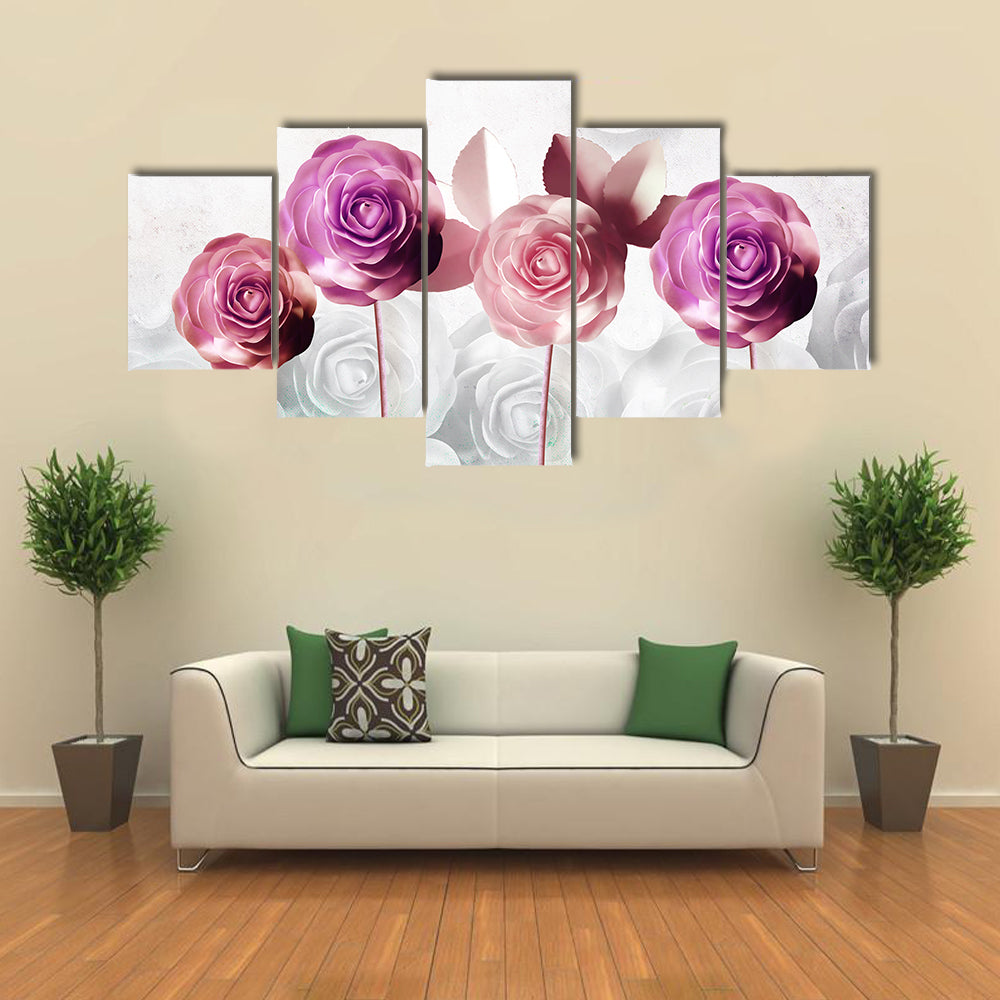 Pink and Purple Stylized Rose Illustration Canvas Wall Art