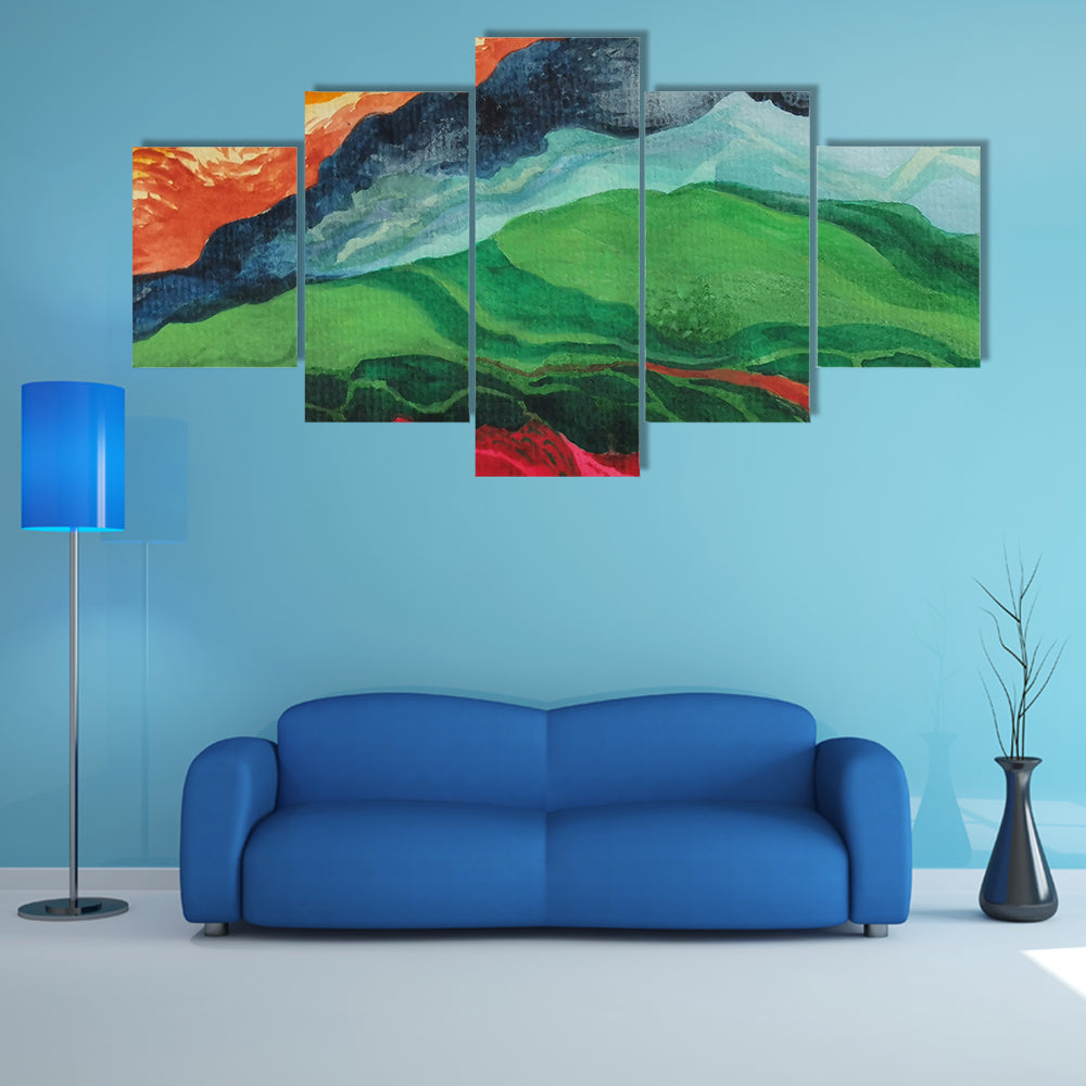 Vintage African Fabric Abstract Landscape Canvas Wall Art