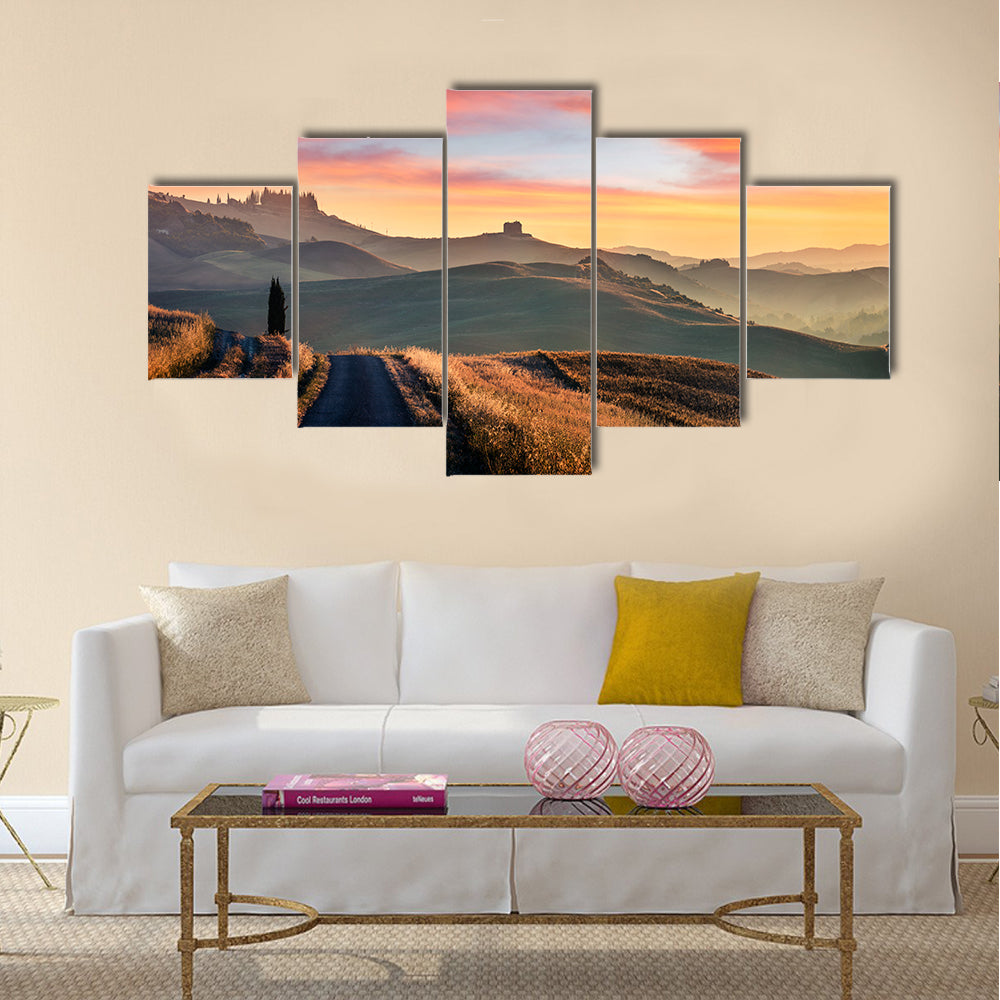 Sunrise Of Italian Countryside Canvas Wall Art