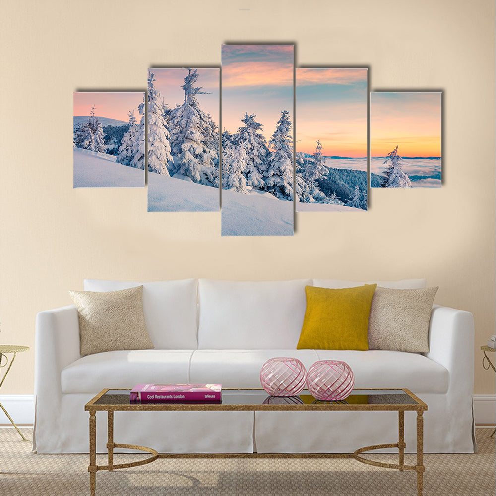 Winter Sunset In Carpathians Ukraine Canvas Wall Art
