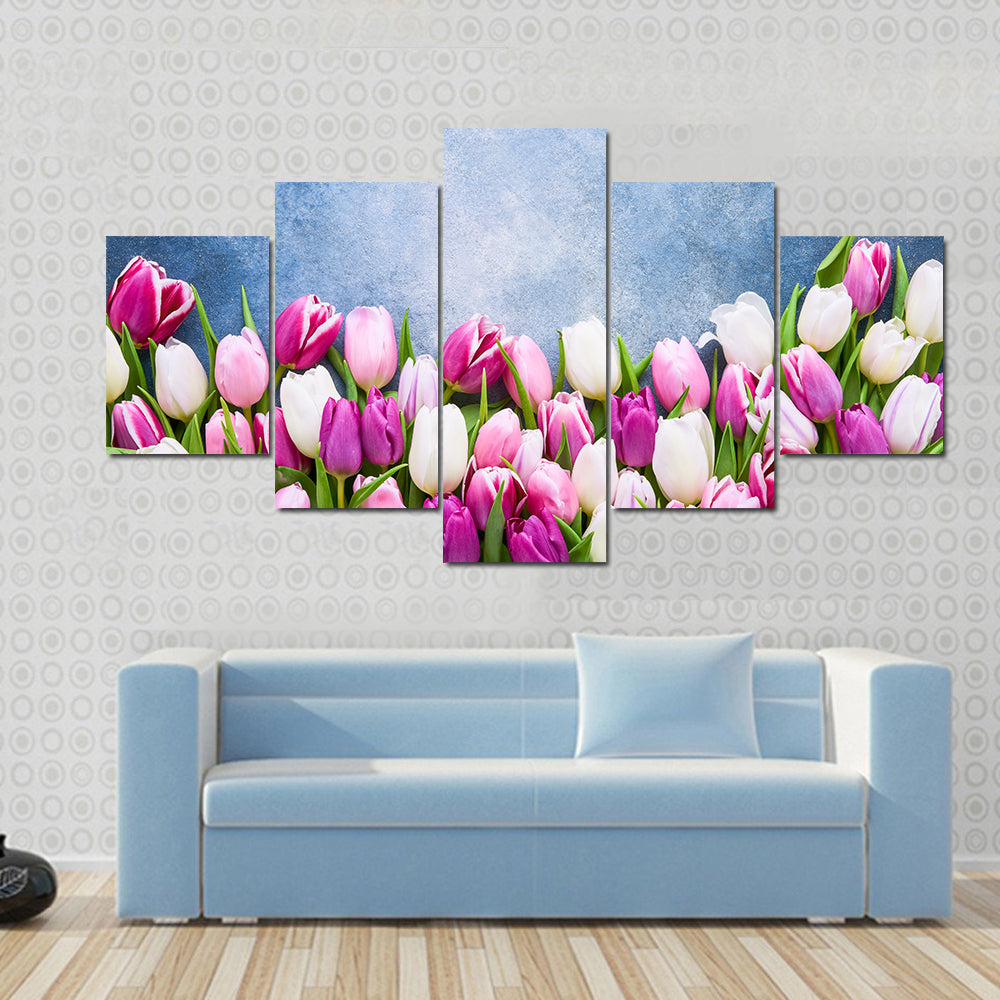 Border Of Pink And White Tulips Canvas Wall Art