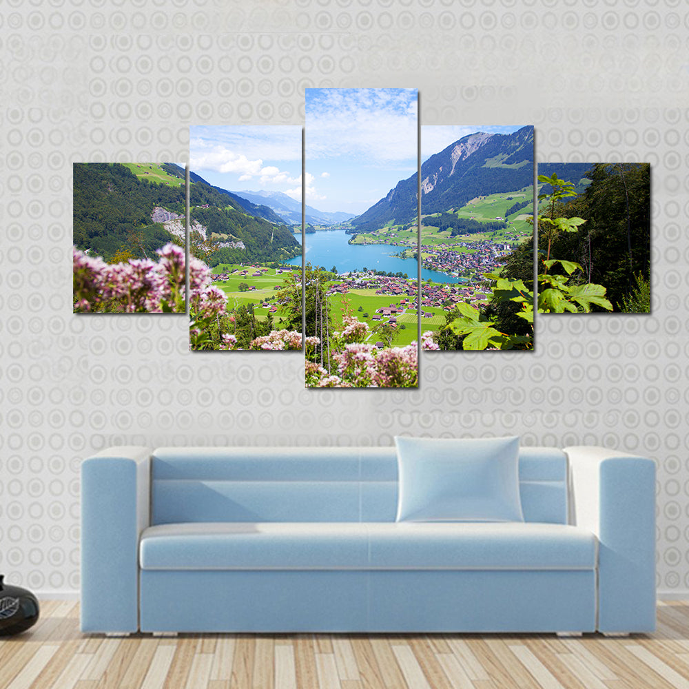 Summer Landscape In Lungern Village Canvas Wall Art