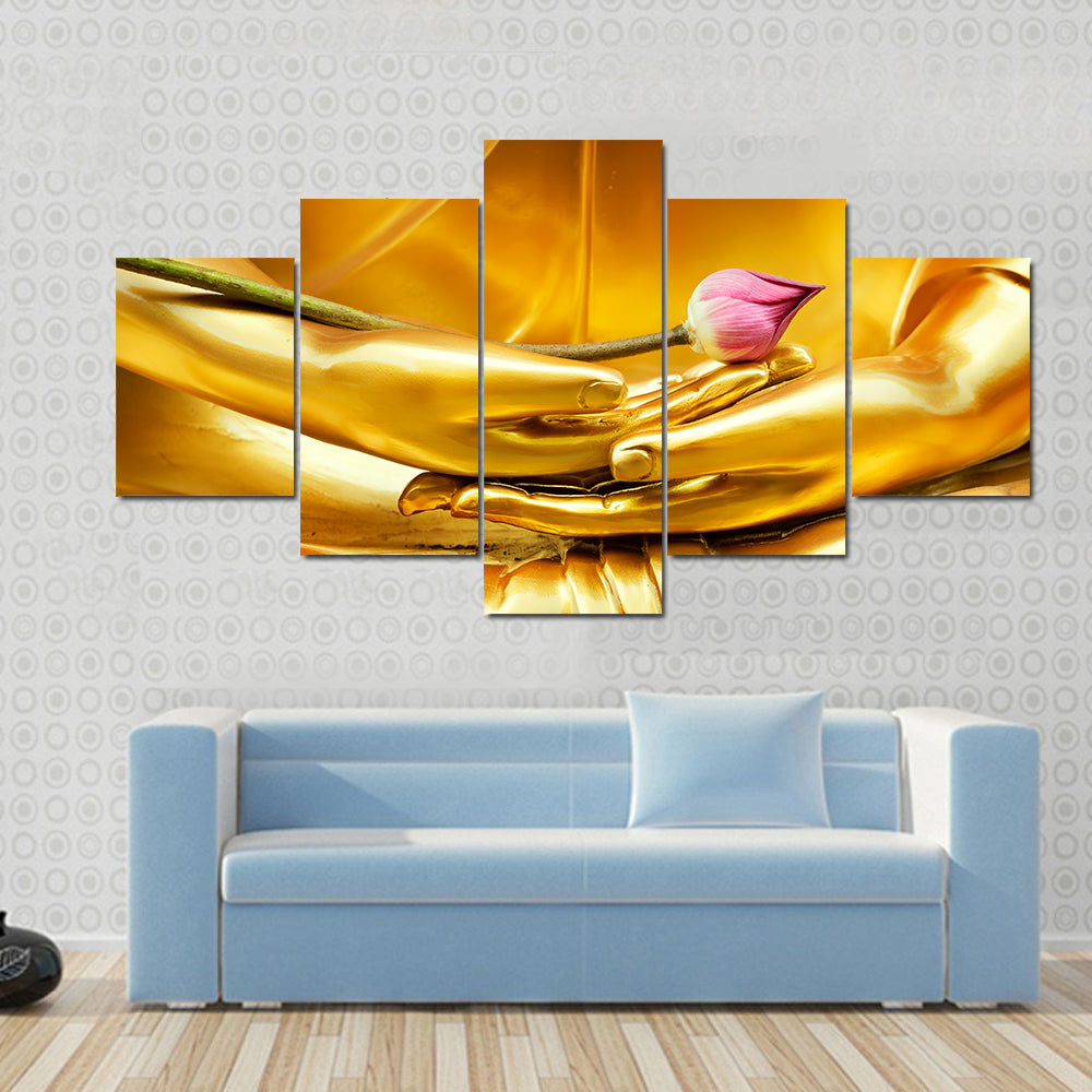 Lotus In Hand Of Buddha Canvas Wall Art