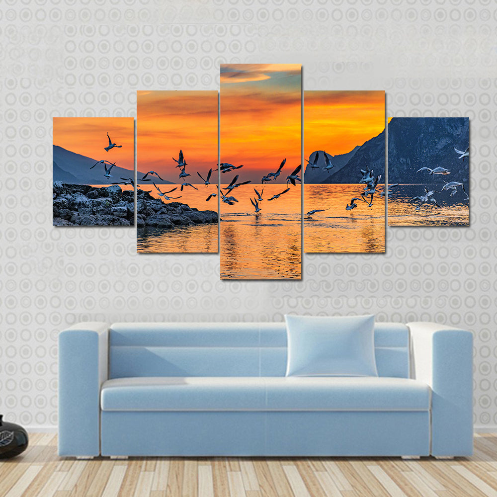 Sunset At Lake Garda In Italy Canvas Wall Art
