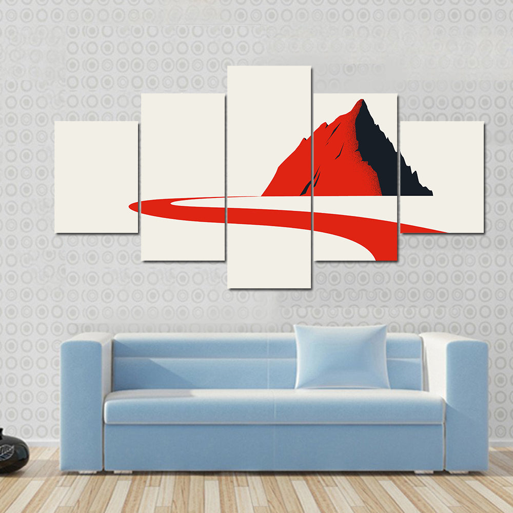 Solitary Figure on Red Path to Geometric Mountain Canvas Wall Art