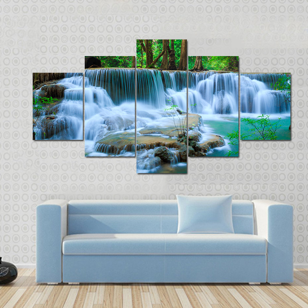 Huay Ma Khamin Waterfall In Kanchanaburi Thailand Canvas Wall Art