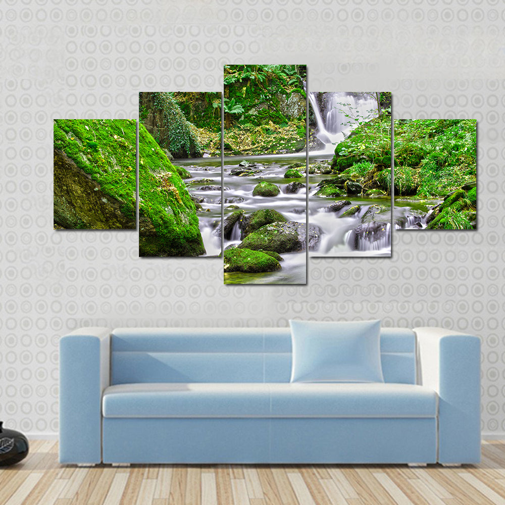 Tranquil Forest Stream And Waterfall Canvas Wall Art