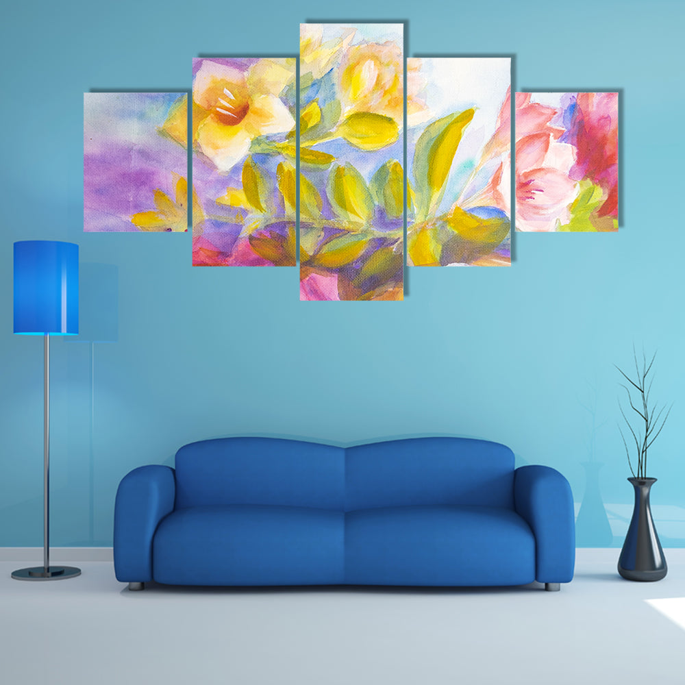 Artistic Peonies And Roses Bouquet Canvas Wall Art