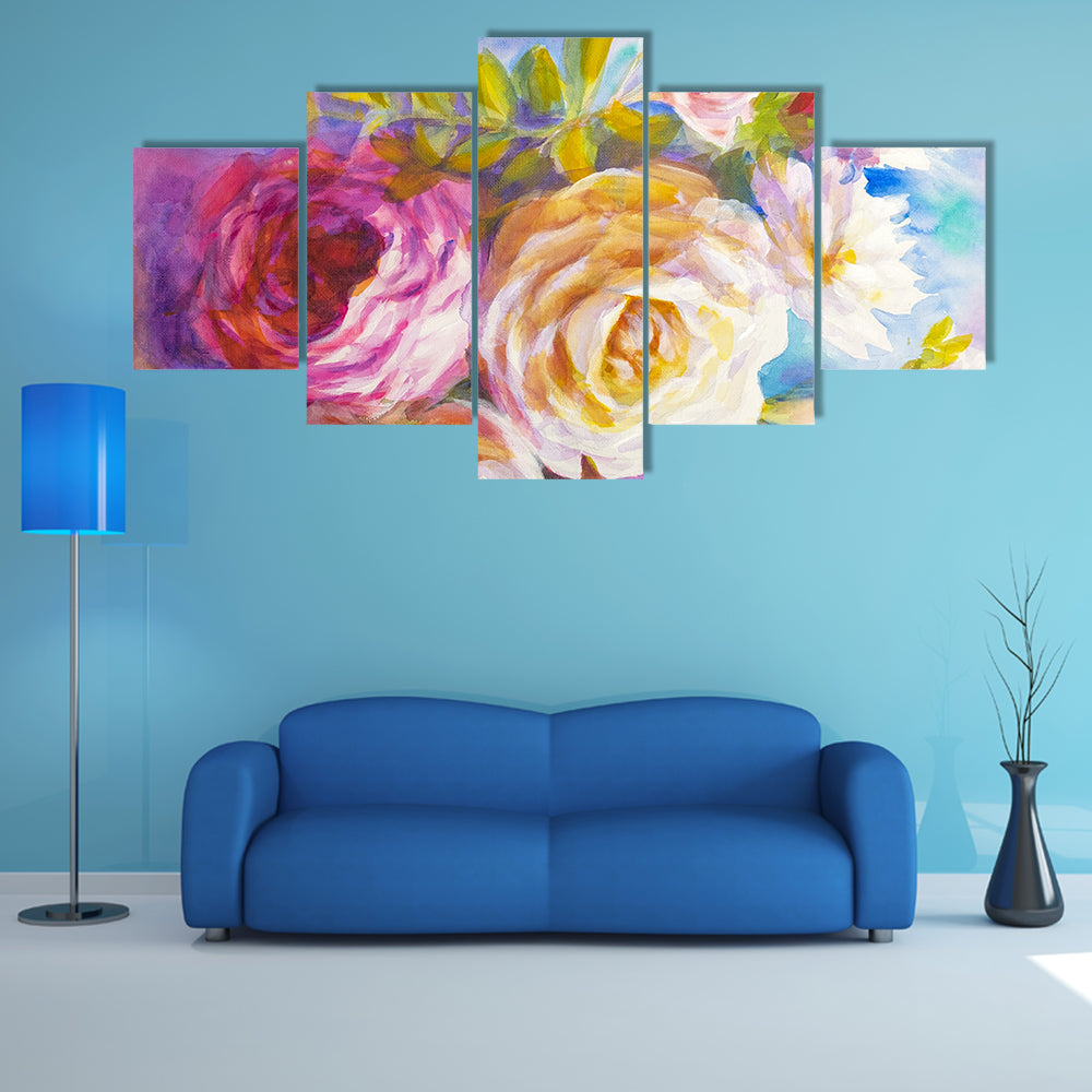 Roses And Peonies Bouquet Canvas Wall Art