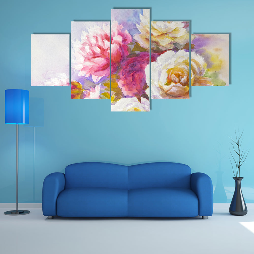 Watercolor Roses And Peonies Sketch Canvas Wall Art