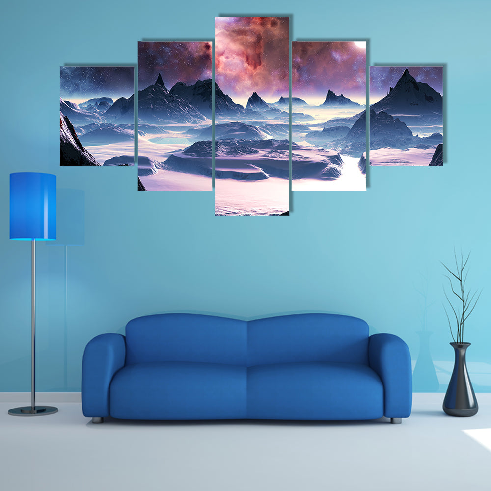 Winter Aurora Over Alien Landscape Canvas Wall Art