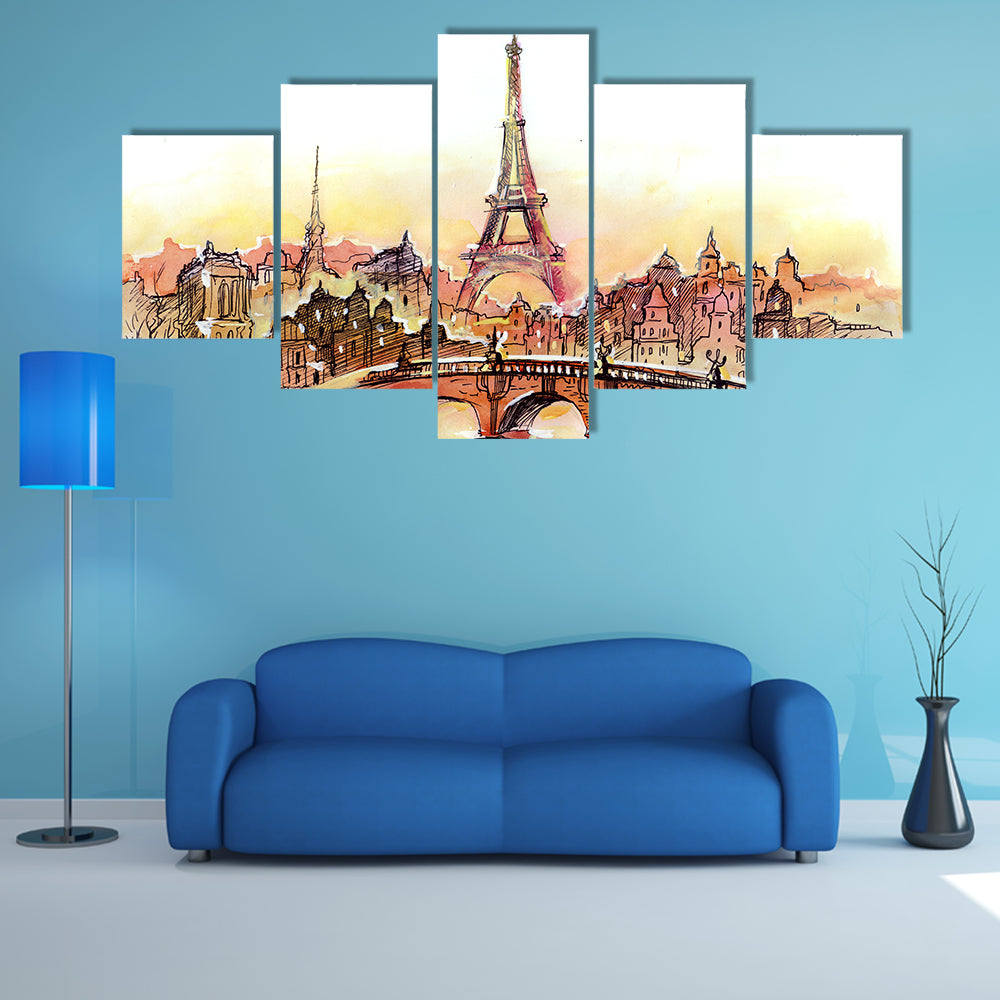 Paris Sunset Skyline with Eiffel Tower Canvas Wall Art