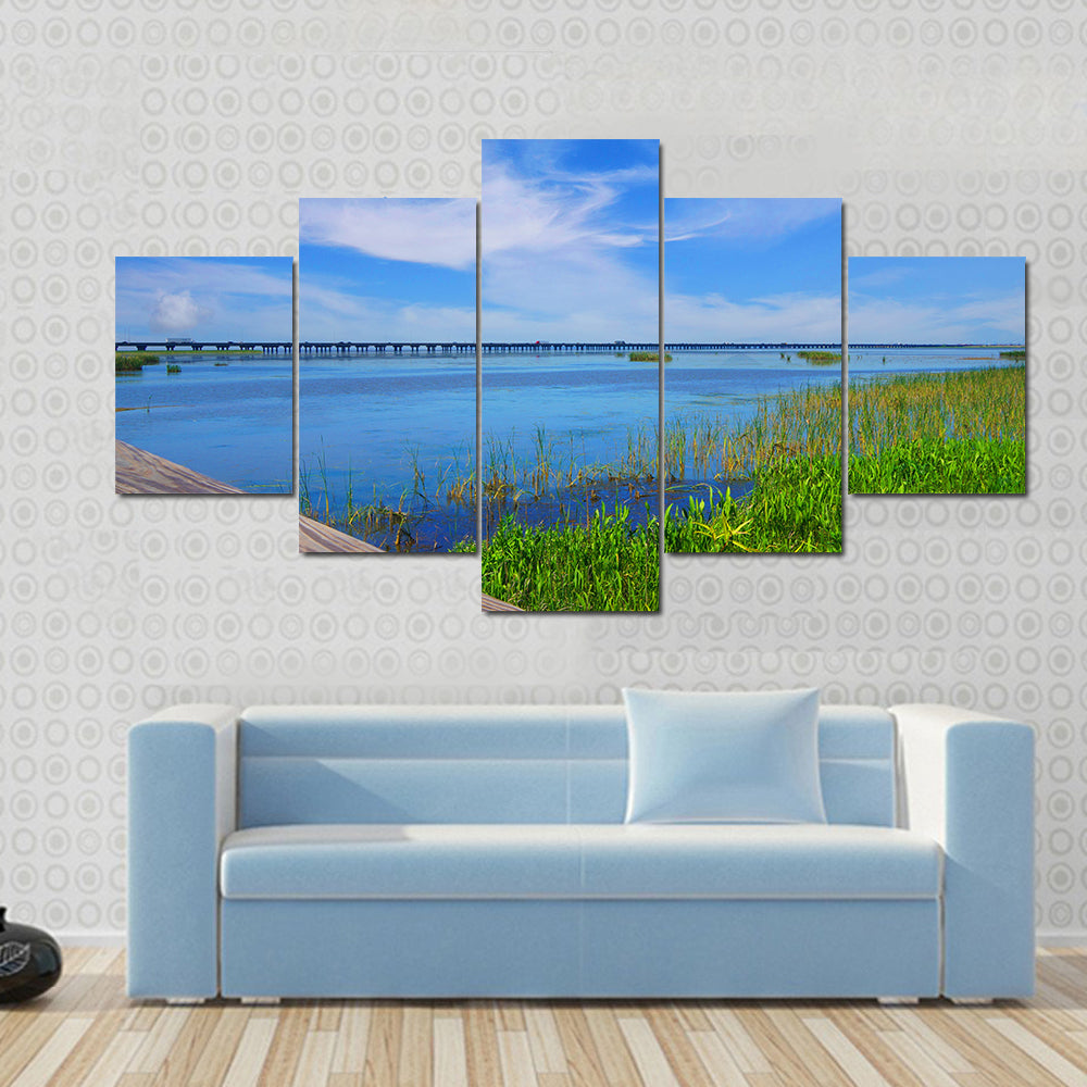 Meaher State Park Causeway Bridge Over Mobile Bay Canvas Wall Art