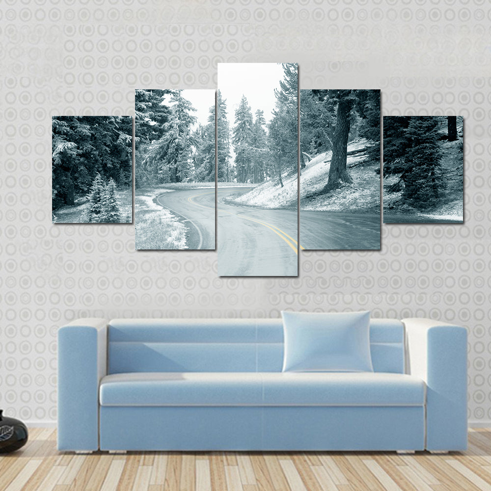 Snow On Mountain Highway In Oregon Canvas Wall Art