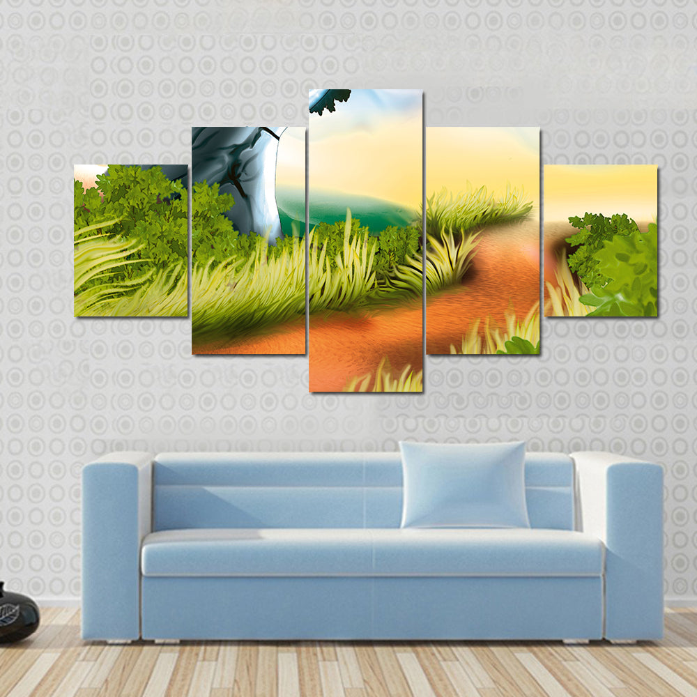 Winding Dirt Track Illustration Canvas Wall Art
