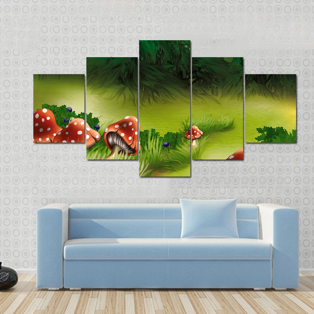 Fly Agarics Mushrooms Illustration Canvas Wall Art