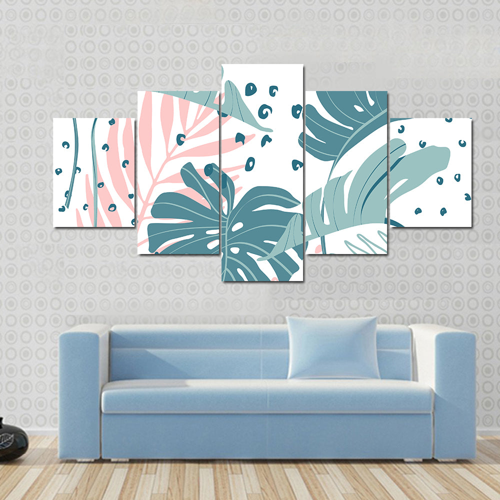 Monstera &amp; Palm Leaves Abstract Canvas Wall Art