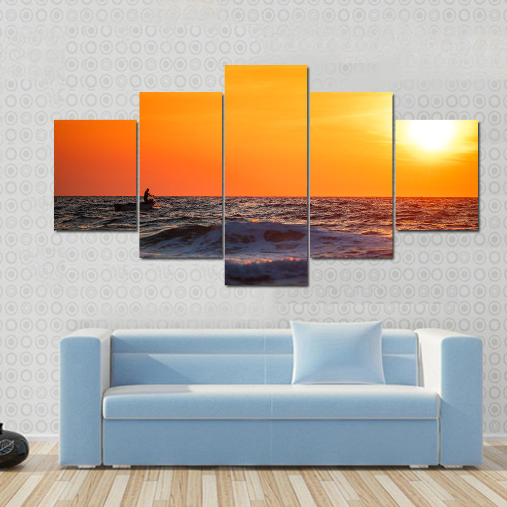 Fisherman Sailing at Sunrise Canvas Wall Art