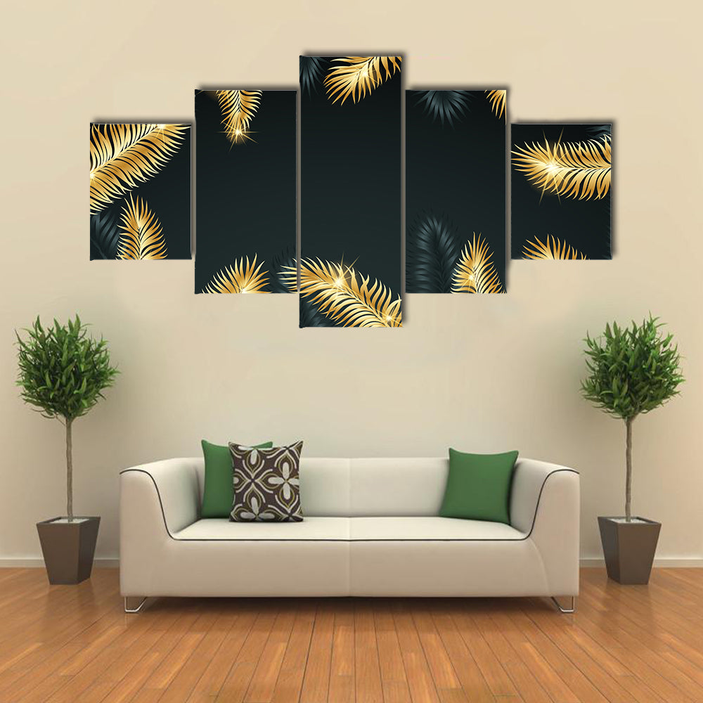 Golden Tropical Palm Leaves Canvas Wall Art