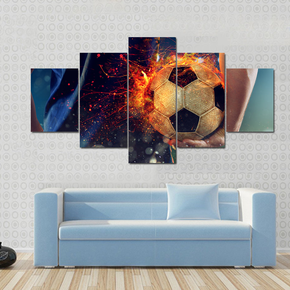 Soccer Ball Engulfed in Flames Canvas Wall Art