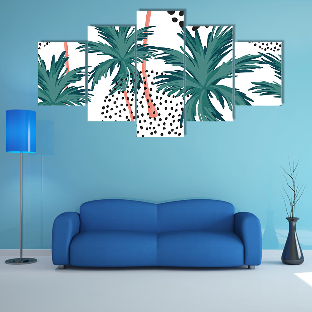 Teal Palm Fronds Pattern Canvas Wall Art